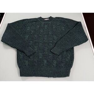 VTG J. Riggings Cable Knit Crew Neck Sweater Size LRG  Green Pullover Fisherman